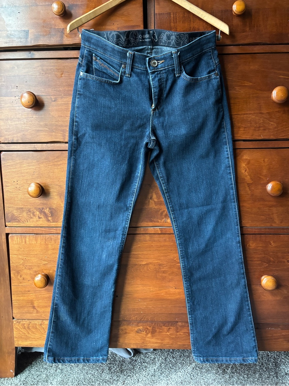 Wrangler Q baby no gap waist band Women’s Dark Blue Straight-Leg Jeans size 7/8